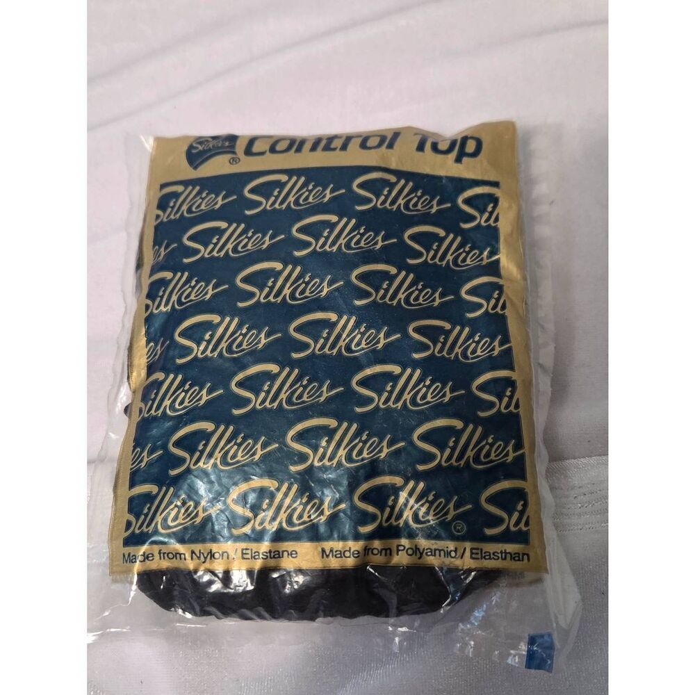 Silkies VTG 070308 Jet Black Pantyhose Sz. Lg. New in Bag
